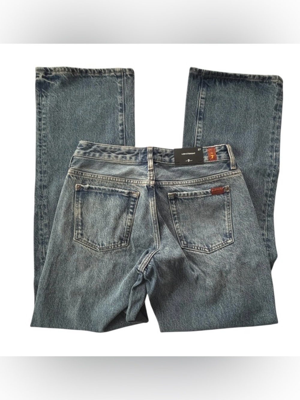 7 For All Mankind Women’s Low Straight Med Wash Distressed Sz 27 NEW w Tag $248 - Picture 8 of 14